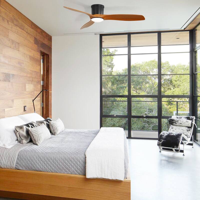 Sofucor 52 Inch Low Profile Flush Mount Ceiling Fan With Light and Remote,3-ABS Blades Smart Optional,Reversible DC Motor