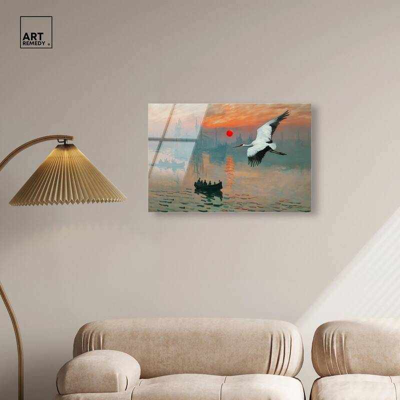 Crane Sunset Acrylic by Art Remedy, Ready to Hang