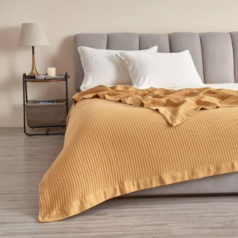 Luxurious Cotton Super Soft Waffle Weave Knit Blanket - Full / Queen - Marigold