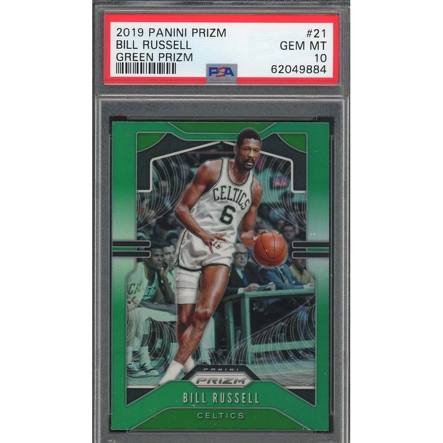 Bill Russell 2019 Panini Prizm Green Prizm Basketball Card #21 Graded PSA 10 - 8'6" x 11'6"
