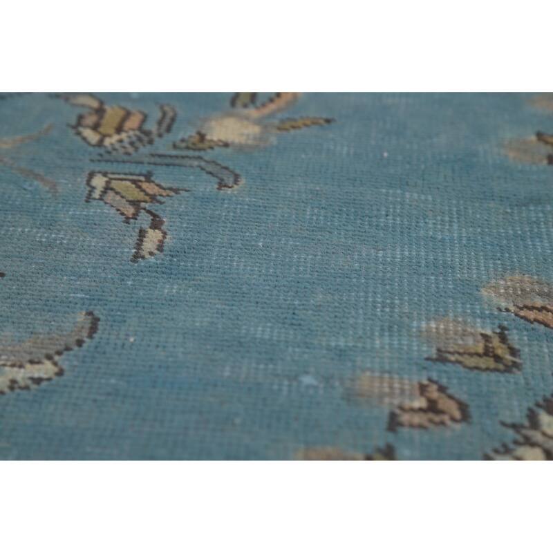 Blue Traditional Tabriz Persian Vintage Rug Hand-Knotted Wool Carpet - 7'10" x 10'10"