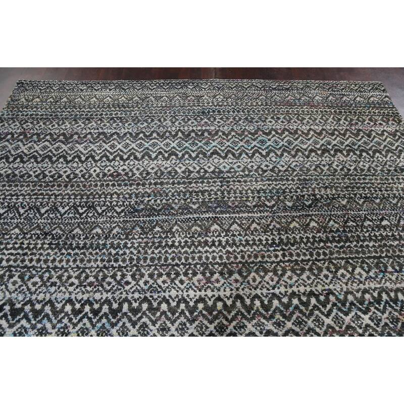 Chevron Abstract Jute/ Wool Oriental Living Room Area Rug Hand-knotted - 8'7" x 11'4"