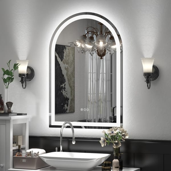 slide 2 of 21, Arched LED Bathroom Wall Mirror Front and Backlit Anti Fog with 3 Year Warranty