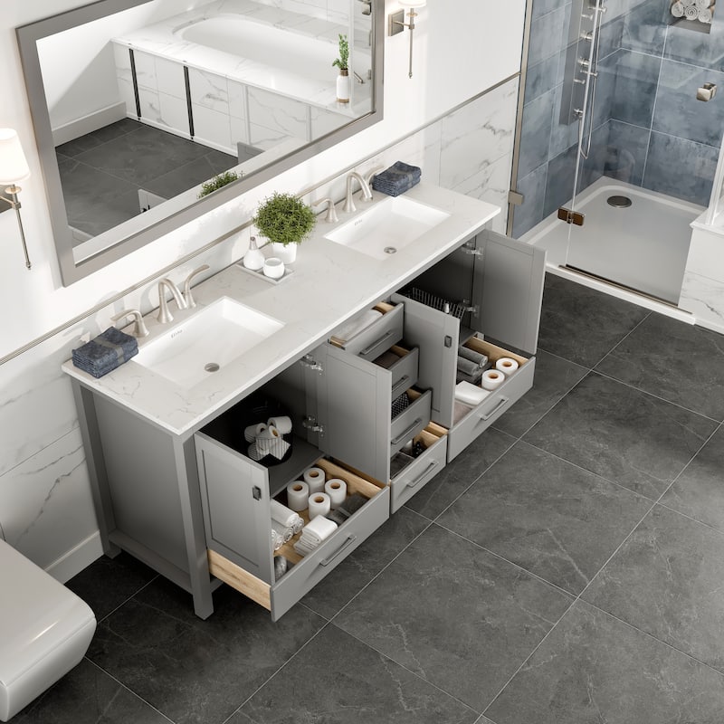 Aberdeen 72"W x 22"D Grey DS Vanity with Carrara Quartz Top