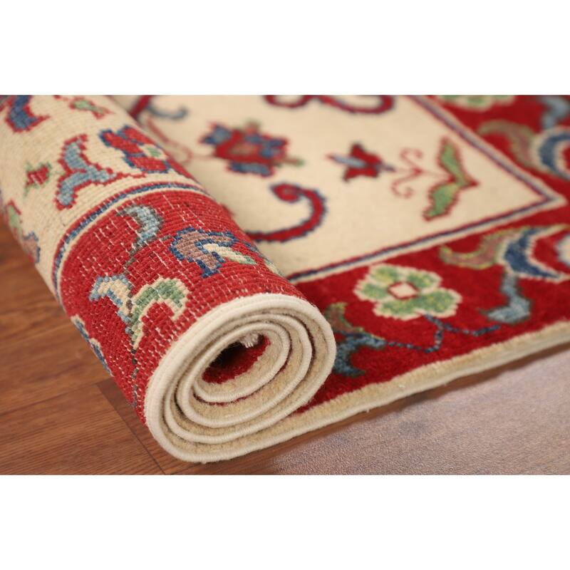 Kazak Accent Rug Hand-Knotted Floral Wool Carpet - 2'8" x 3'9"