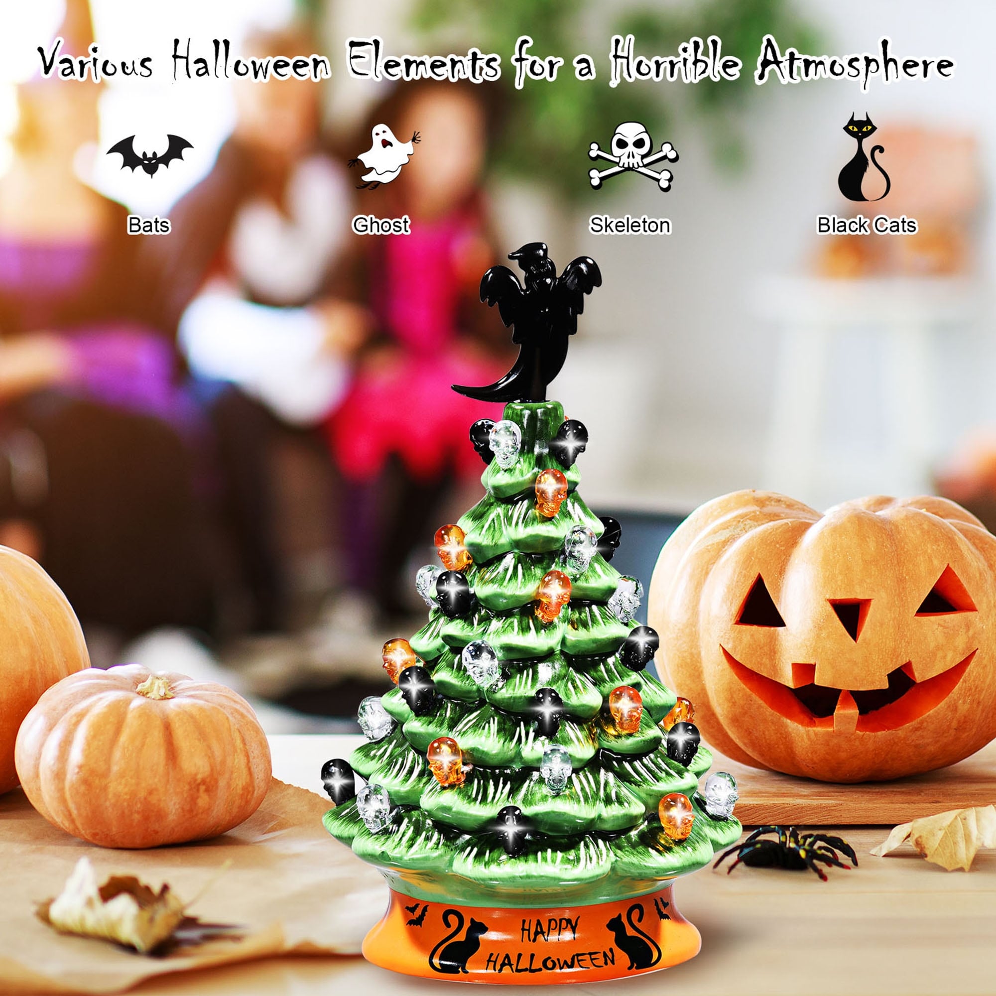 Gymax inches Pre-Lit Hand-Painted Ceramic Halloween Tree