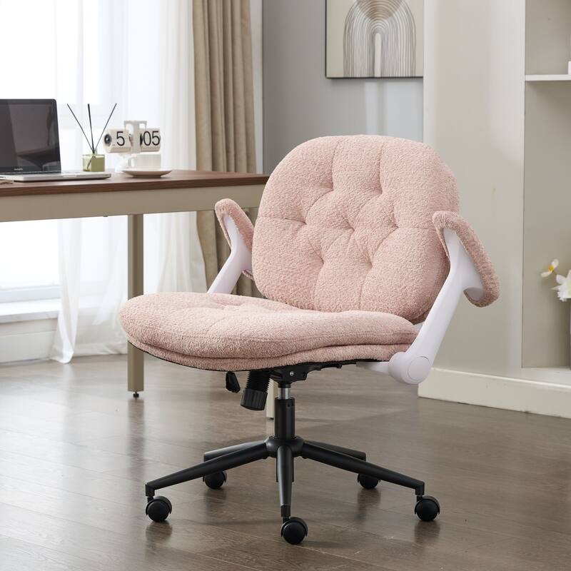 Cross Legged Office Chair with Flip-up Armrests and Wheels, Wide Seat