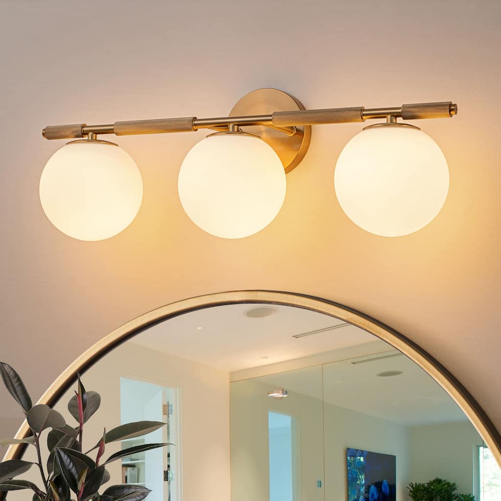3-Light Modern Linear Bathroom Vanity Light with Opal Glass Globe - 23.2-in W x 6.9-in D x 8.3-in H