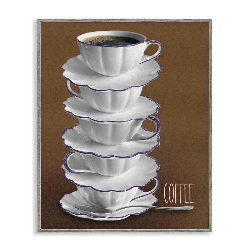 Stupell Stacked Teacups with Coffee Framed Giclee Art Design By Matthew Piotrowicz - 16 x 20 - Grey