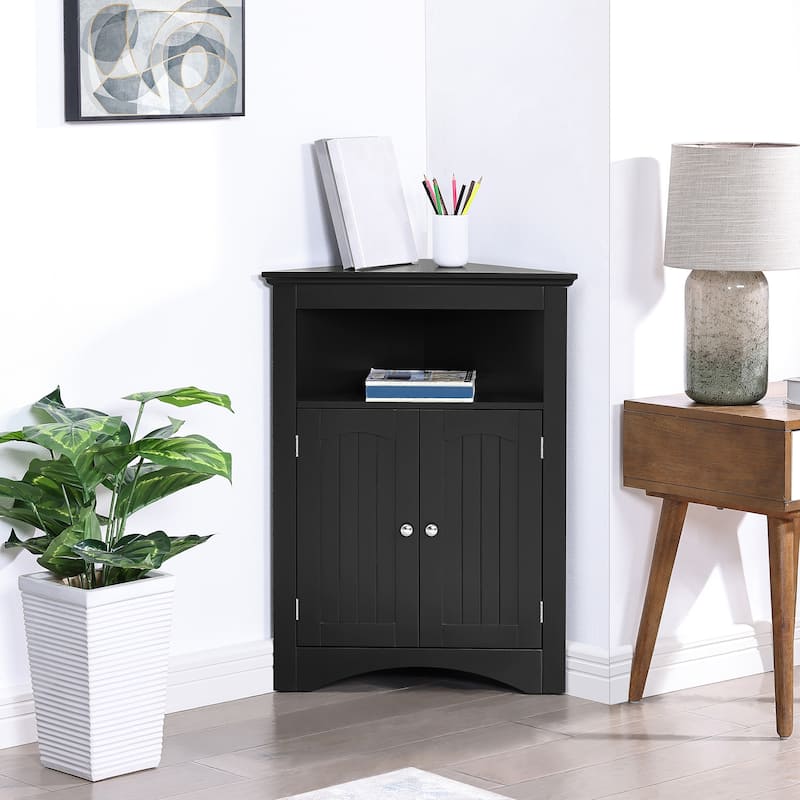 Versatile Corner Storage Solution - Freestanding Cabinet with Adjustable Shelves & Doors for Bathroom, Kitchen or Living Room‌ - Coffee