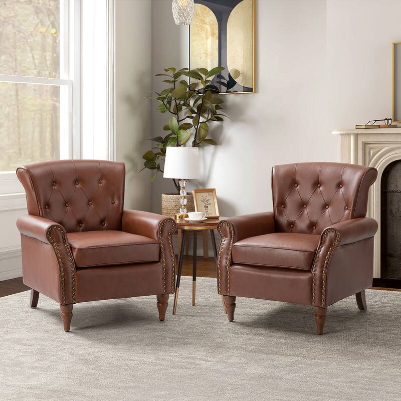 Mycenae Upholstered Accent Armchair with Nailhead Trim Set of 2