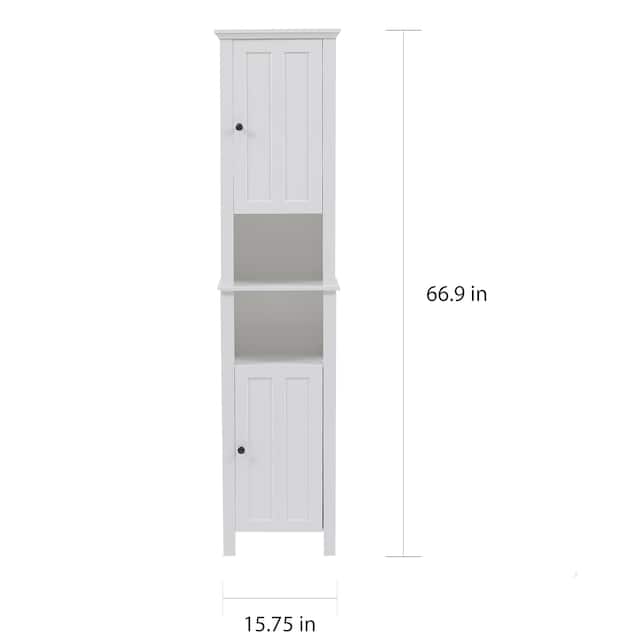White MDF Wood 67-Inch Tall Tower Bathroom Linen Cabinet