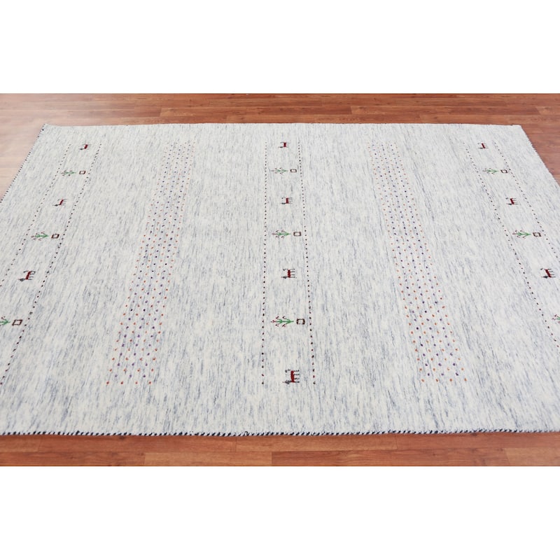 Hand Knotted Oriental 100% Wool Carpet Tribal Animal Pictorial Beige & Ivories Gabbeh Area Rug - 7' 10'' X 5' 2''
