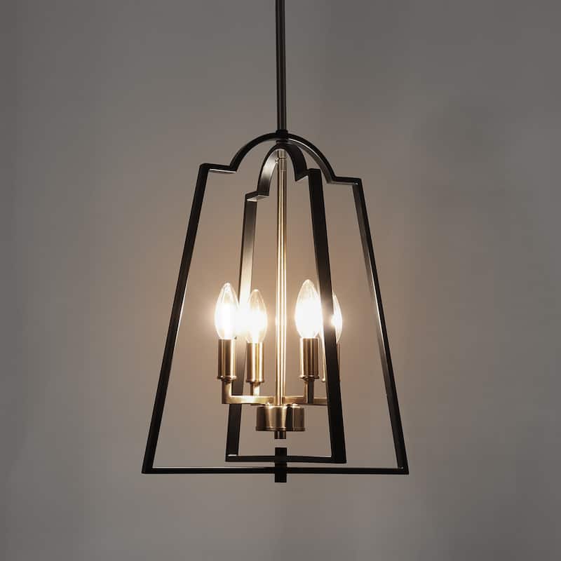 Modern 4-Light Geometric Chandelier Black Gold Pendant Lights for Dining Room - 14" W x 17.5" H