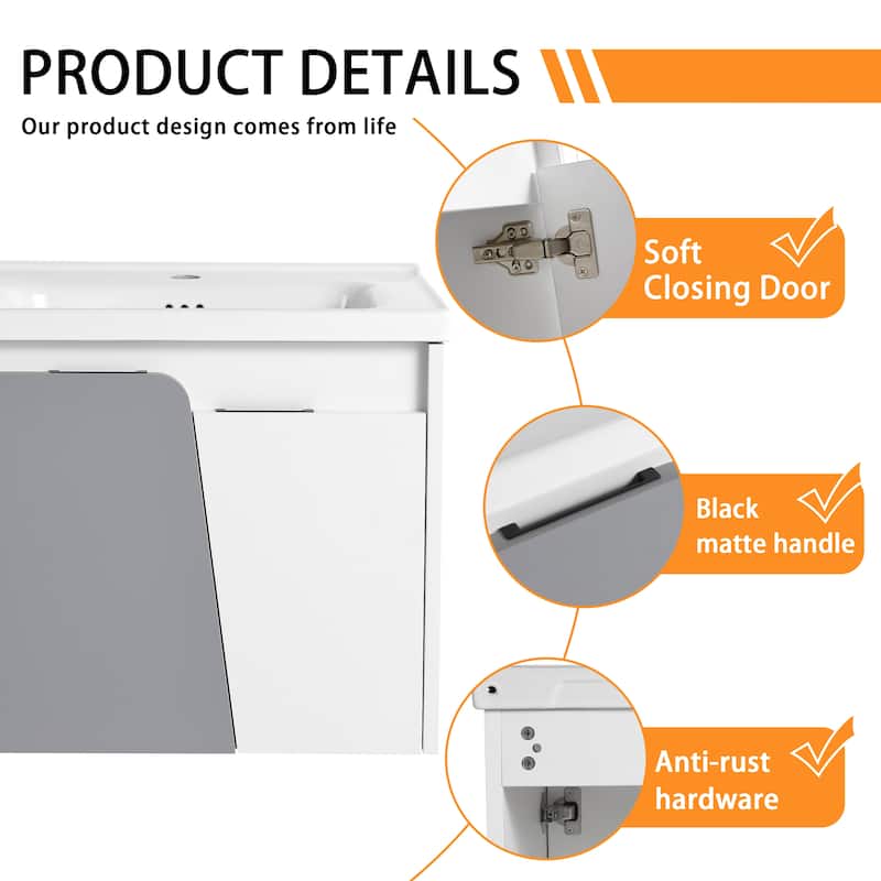 Bathroom Vanity With Sink In 24/28 Inch, Floating Bathroom Vanity With Soft Close Door