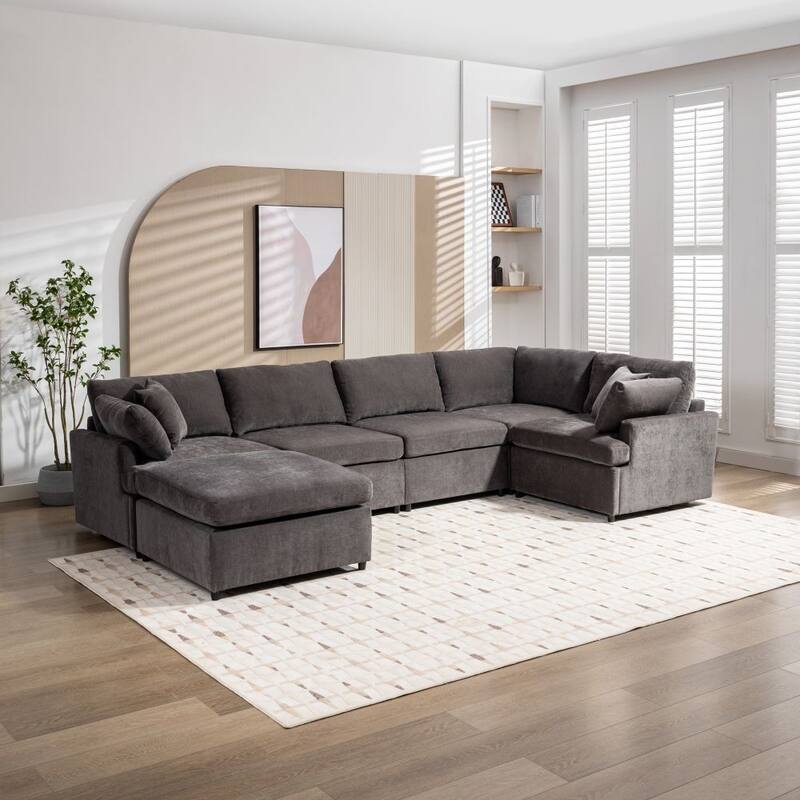 Modern Large U-Shape Sectional Sofa, with Removable Ottomans for Living Room