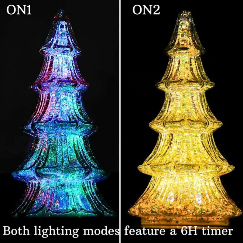 Yellow Glass Xmas Tree Light - 10" Holiday Table Decor for Mantel, Home, Office - N/A