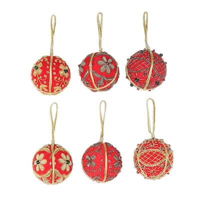 Novica Handmade Velvet Holiday Embroidered Velvet Ornaments (Set Of 6)