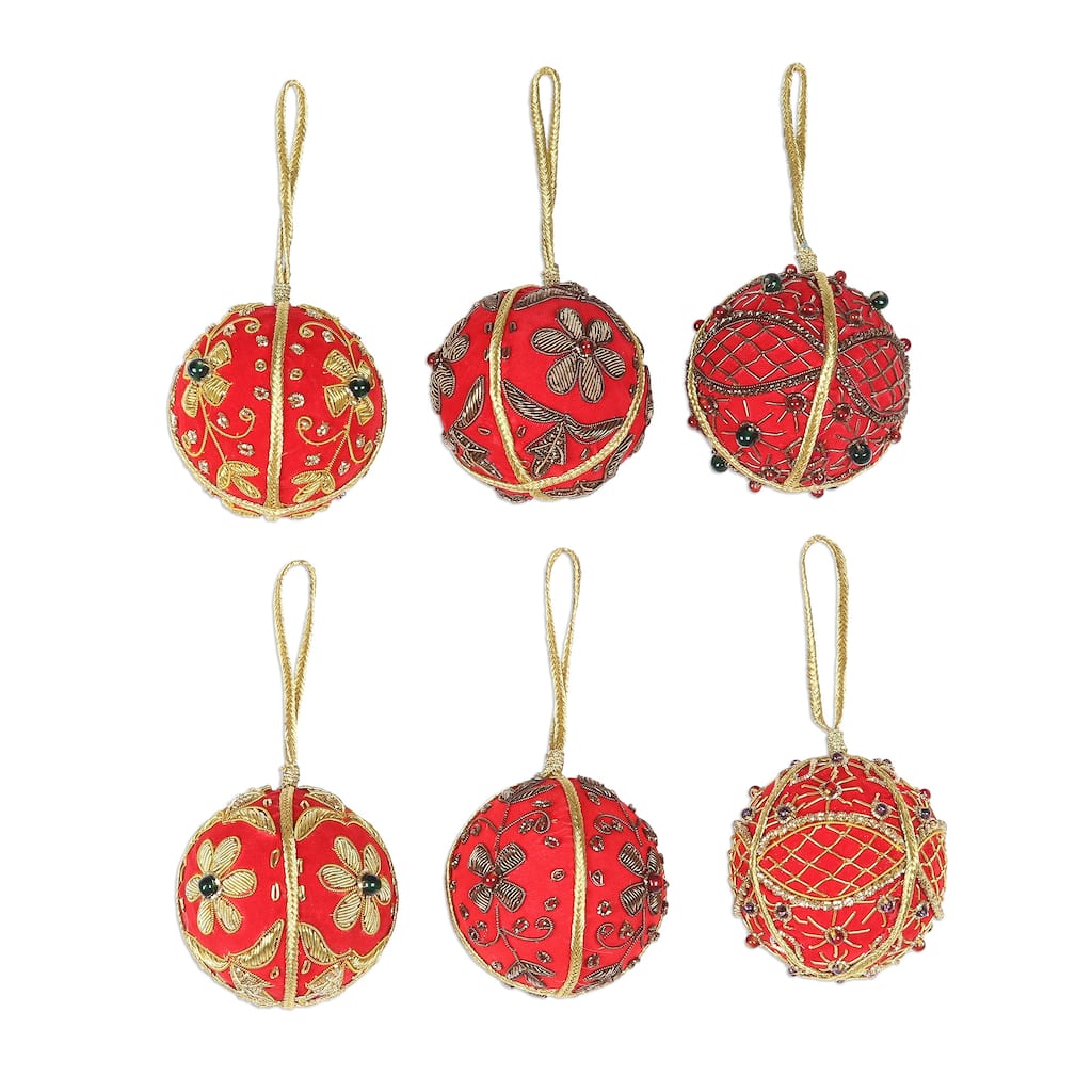 Novica Handmade Velvet Holiday Embroidered Velvet Ornaments (Set Of 6)