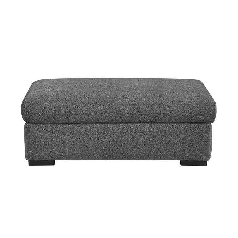 Barnaby 51" Textured Fabric Ottoman - Black Finish Solid Wood Feet