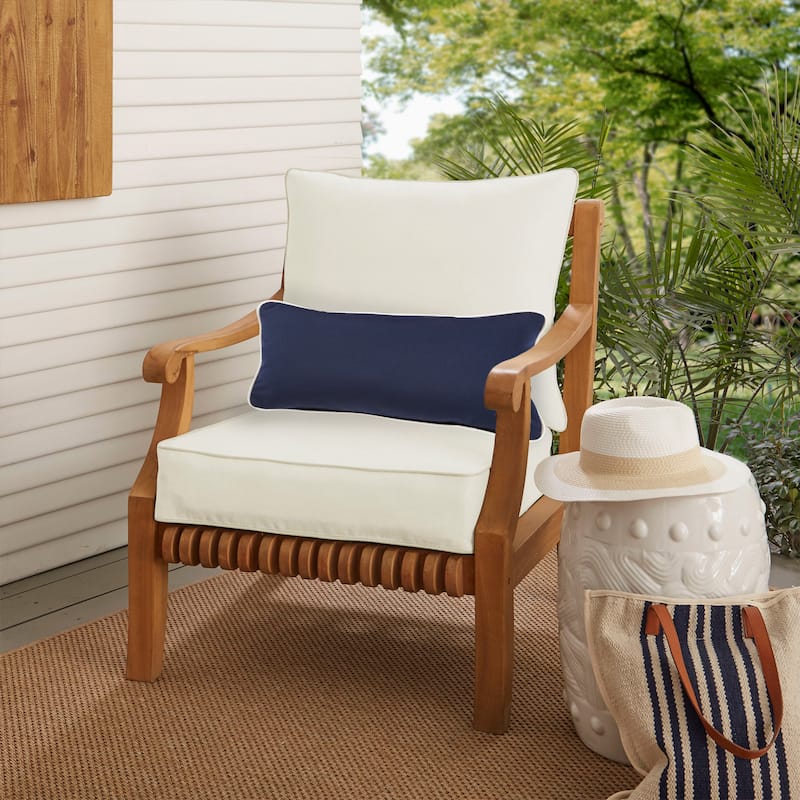 Oakley Sunbrella Solid Indoor/ Outdoor Corded Pillow and Chair Cushion Set - 25 in x 25 in x 5 in Pillow Cushion Set w/Lumbar - Canvas Natural+Canvas Navy