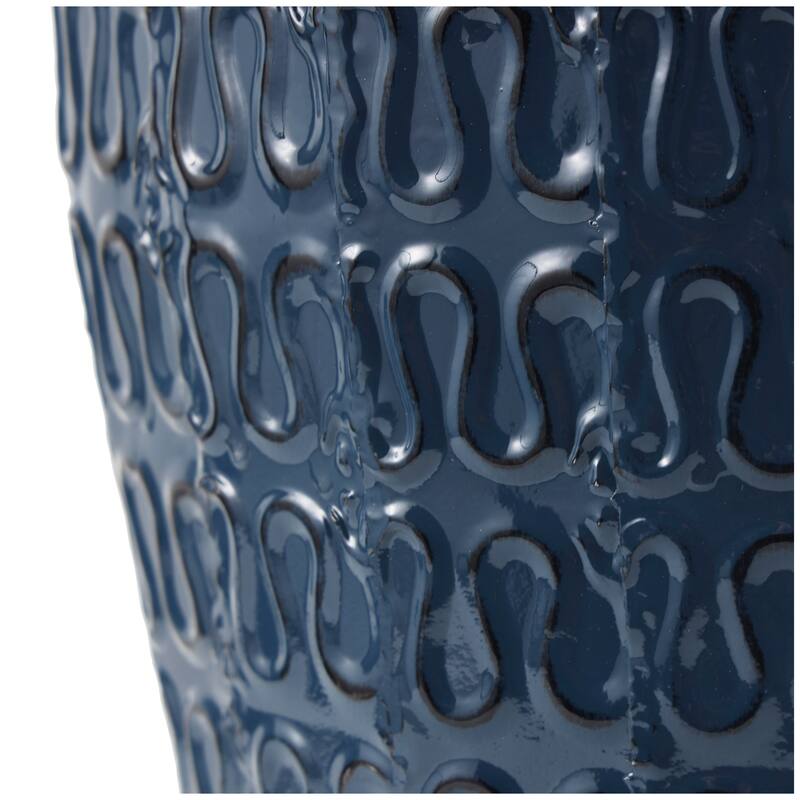 Metal Dimensional Textured Decorative Vase with Wavy Pattern - Dark Blue - Roche River Decor