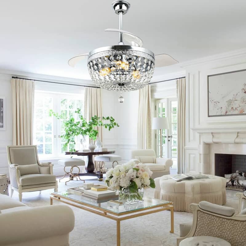 Bella Depot 42 Modern Crystal Retractable Ceiling Fan with Light and Remote - 42"