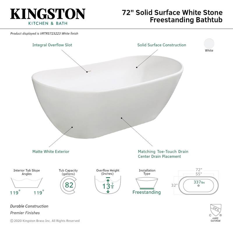 Kingston Brass Aqua Eden 71-7/16" Soaking Bathtub for Free Standing