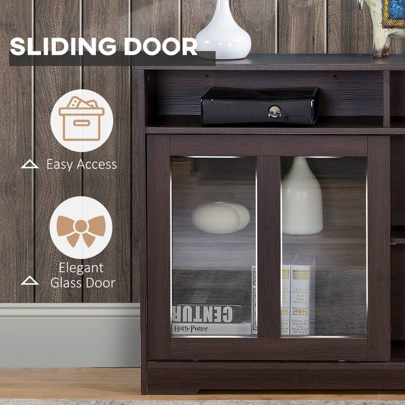 HOMCOM Modern Kitchen Storage Sideboard, Buffet Cabinet, Sliding Glass Doors Cupboard with Adjustable Shelf, Dark Brown