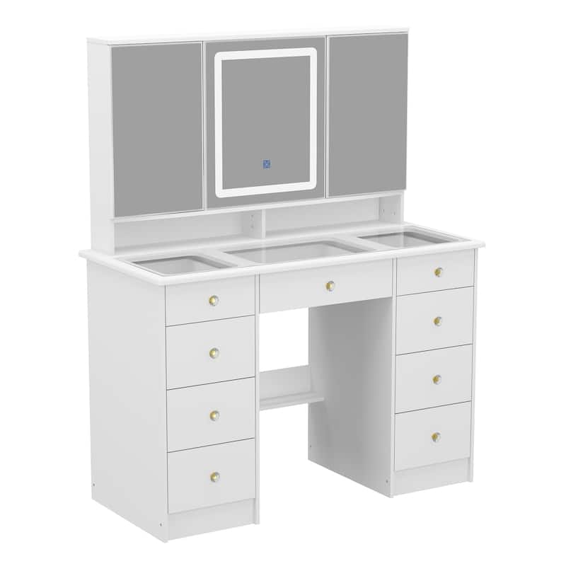 Vanity Desk with Lights, Makeup Vanity with Lights 3 Colors,9 Drawers - 53.9"H