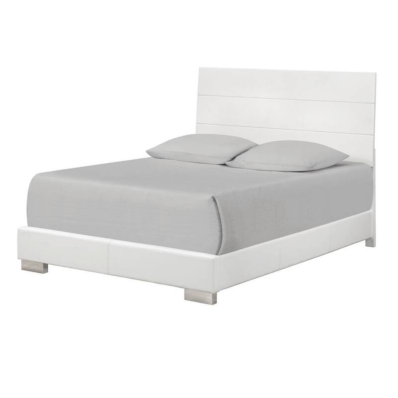 Wooden Queen Size Bed with Plank Style Headboard, White