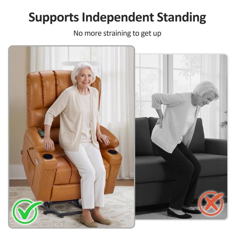 Power Lift Recliner Chair for Elderly, Massage and Heat, Faux Leather & Fabric