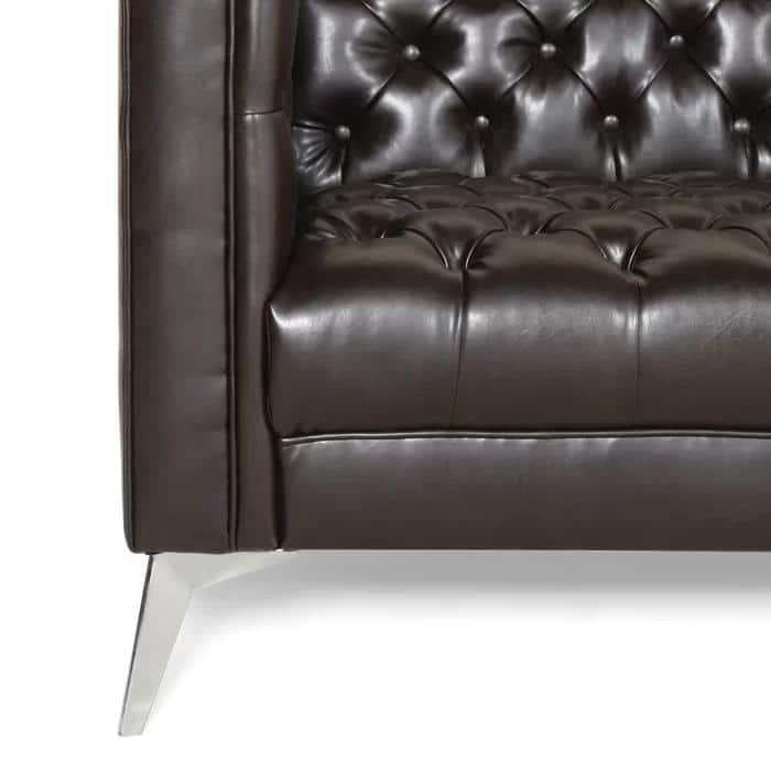 Faux Leather Button Tufted 3-seater Sofa with T-shaped Iron Legs