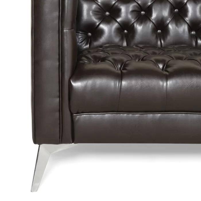 Modern 86.75" Faux Leather Button Tufted 3-seater Sofa with Smooth T-shaped Iron Legs for Living Room