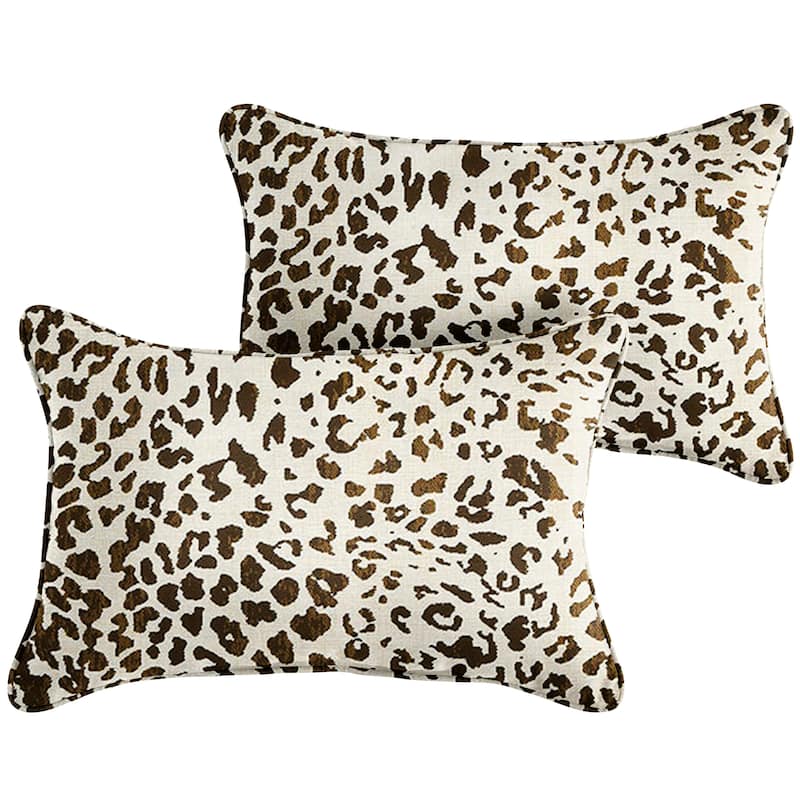 Sunbrella Tan Leopard Indoor/Outdoor Pillows, Set of 2, Corded - 12" x 18" - Espresso Leopard