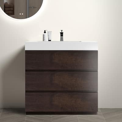 36"Bathroom Vanity with Sink,Large Storage Freestanding Bathroom Vanity , One-Piece White Sink Basin without Drain and Faucet