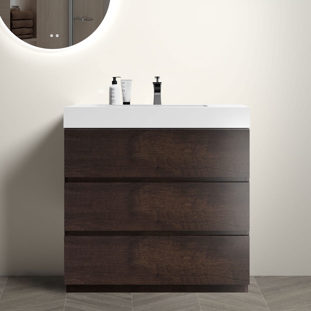36"Bathroom Vanity with Sink,Large Storage Freestanding Bathroom Vanity , One-Piece White Sink Basin without Drain and Faucet