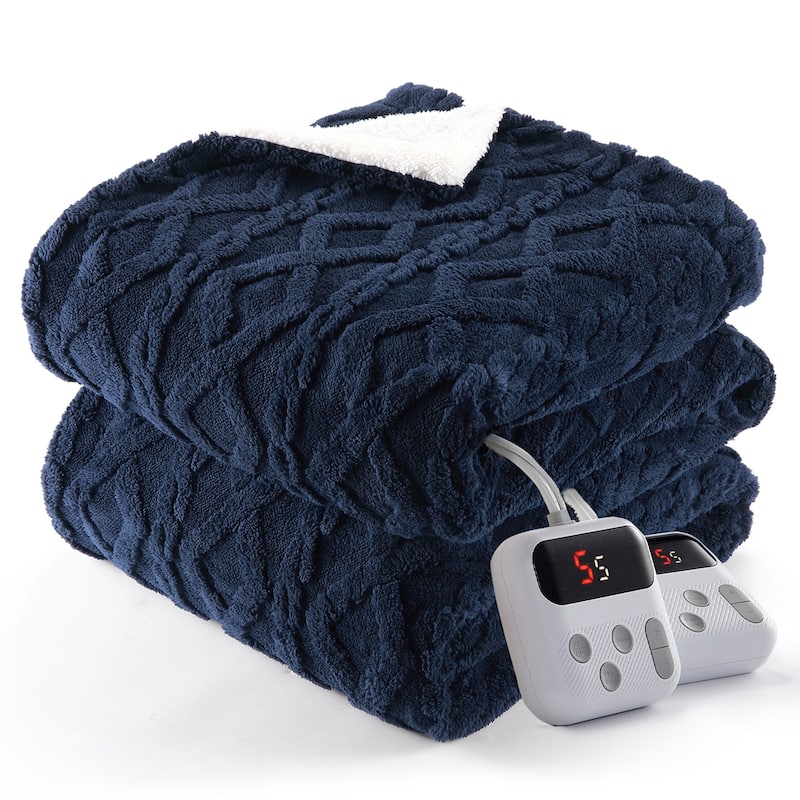 Heated Blanket with 10 Heating Levels and Time Settings, Machine Washable - Navy - King90"*100"