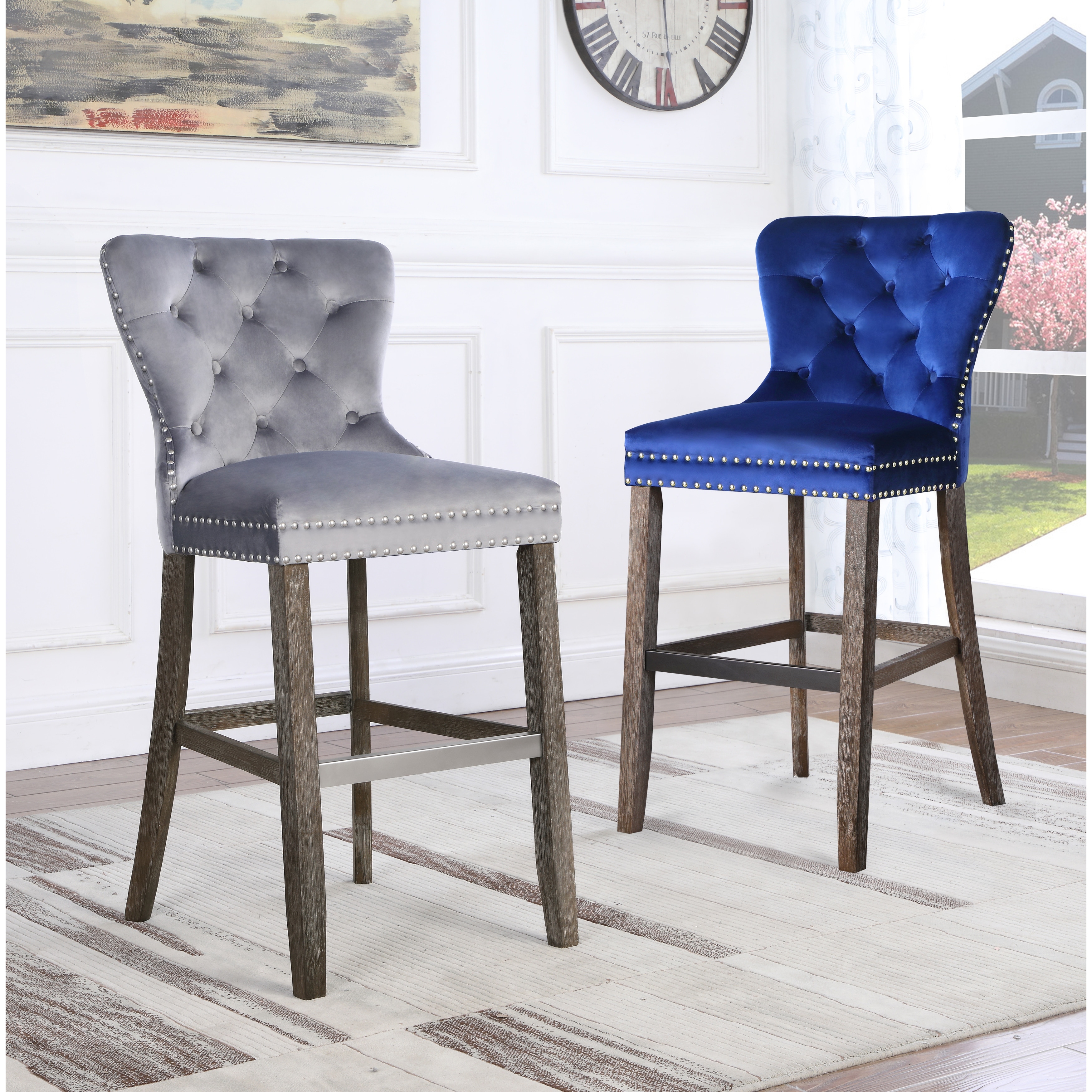 Tufted velvet bar top stools