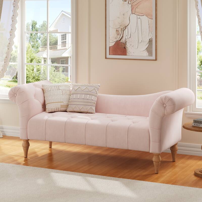 Christopher Knight Home - Larkspur Velvet Upholstered Bench with Rolled Arms and Button Tufting - Pink
