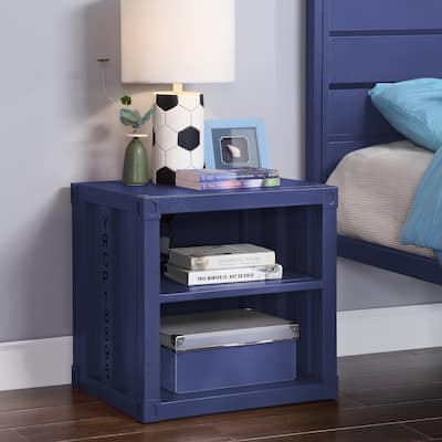 Rectangle Dark Blue Nightstand with 2 Open Shelf