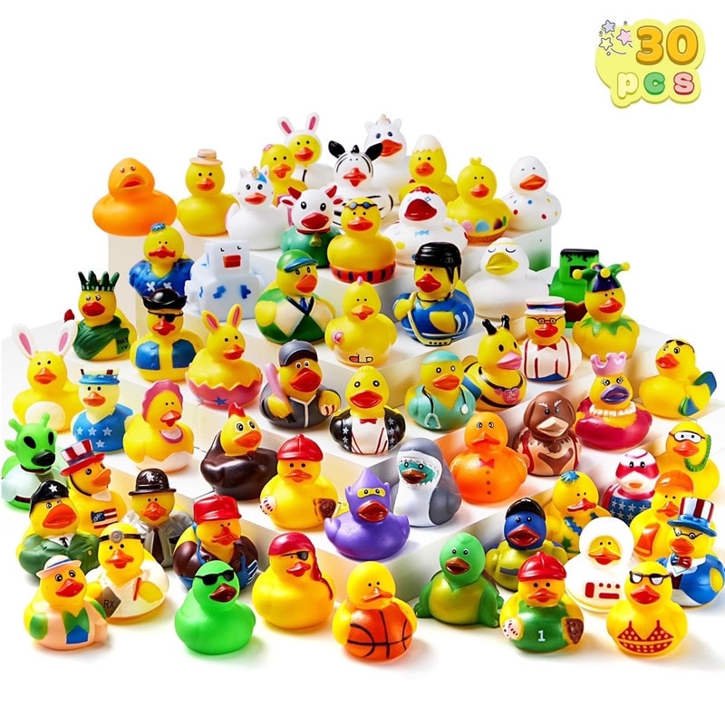 30 Pcs Rubber Ducks Random Assortment Ducks Bulk with Mesh Carry Bag - Multicolor