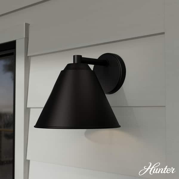 slide 2 of 9, Hunter Aeronaut Outdoor WeatherMax 1-Light 10" Wall Sconce Light - Farmhouse, Transitional, Modern Rustic Matte Black