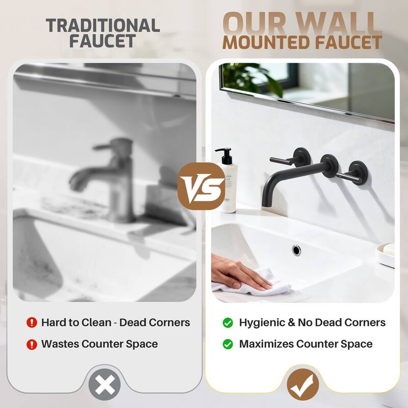 WOWOW Double Handle Wall Mount Bathroom Sink Faucet