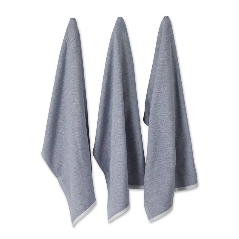 Asst Barn Red French Terry Dishtowel Set/3 - French Blue Chambray Solid