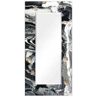 "Ebony & Ivory" Abstract Rectangular Beveled Wall Mirror on Free Floating Glass - Clear - 72 x 36