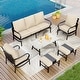 preview thumbnail 18 of 66, MAISON ARTS 5/7/9-Seat Patio Conversation Set, Outdoor Sofa Set with Single Sofa Chairs, 3-Seater Sofa, Ottoman and Coffee Table 6-Piece - Set 1-Fixed Chairs with Ottoman