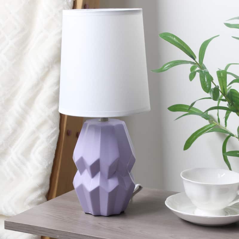 Ceramic Geometric Table Lamp with Fabric Shade for Bedroom - 6 x 6 x 13 in. (L x W x H)