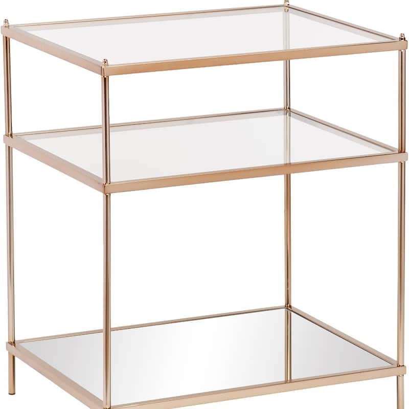 27" Gold Glass And Iron Square Mirrored End Table With Shelf - 22x18x26.75