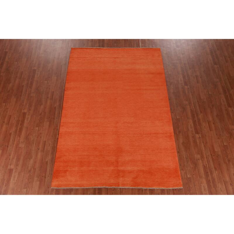 Hand Knotted Oriental 100% Wool Carpet Modern Solid Oranges & Rust Gabbeh Area Rug - 9' 5'' X 6' 3''